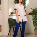 Костюм женский "Есения" белый с васильком