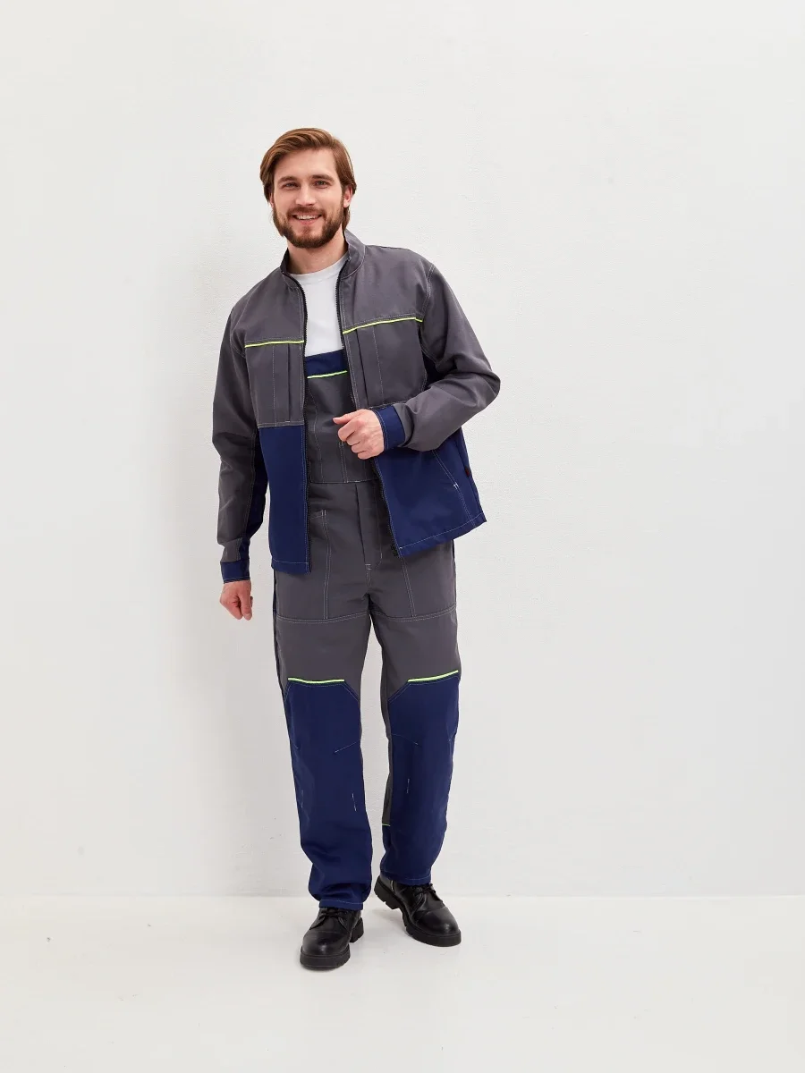 Костюм Волна (полукомбинезон+куртка) (тк.35% хлопок, 65% пэ), синий/серый - фото 15