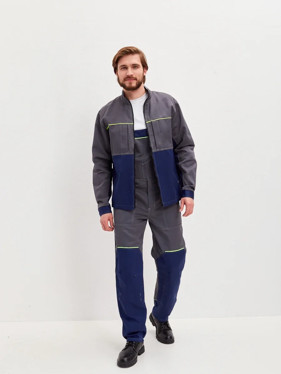 Костюм Волна (полукомбинезон+куртка) (тк.35% хлопок, 65% пэ), синий/серый - фото 2