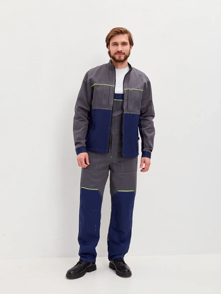 Костюм Волна (полукомбинезон+куртка) (тк.35% хлопок, 65% пэ), синий/серый - фото 3