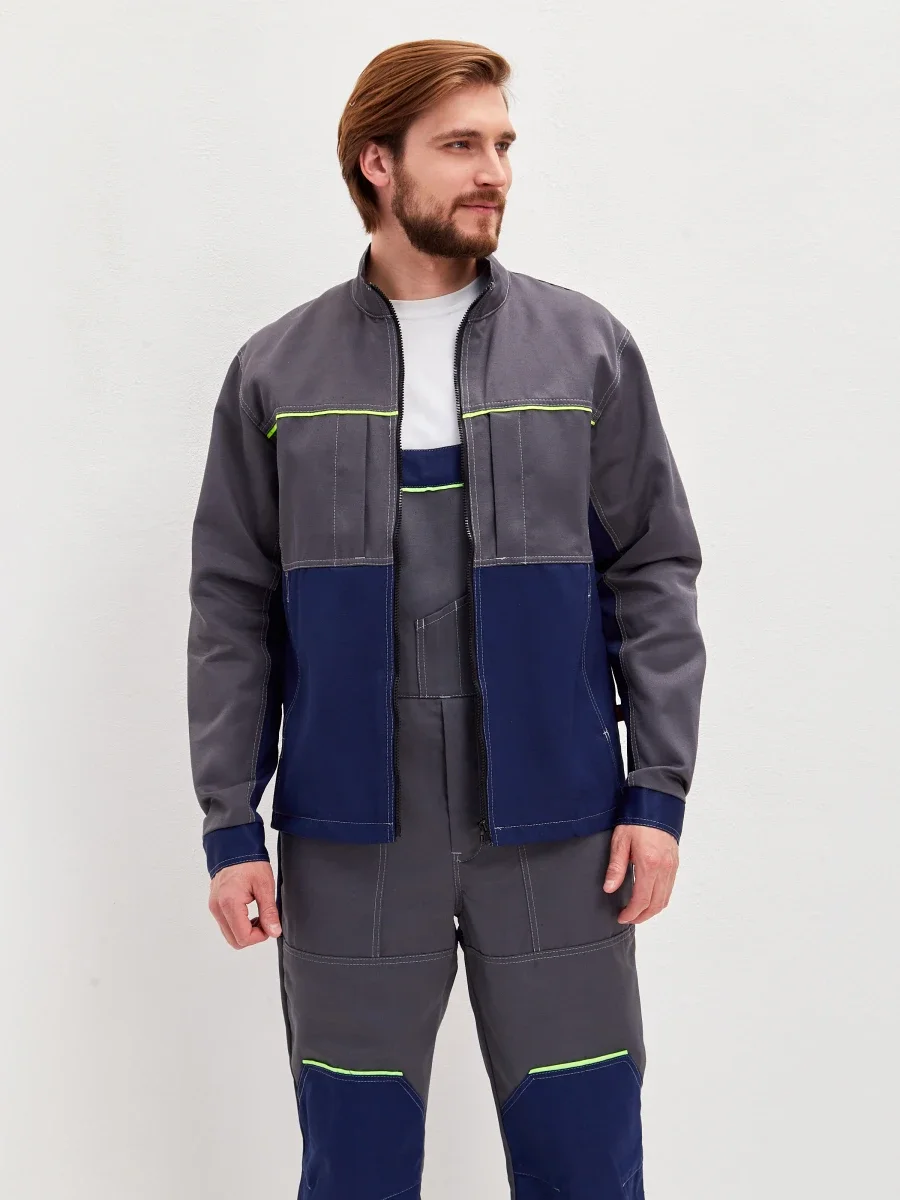 Костюм Волна (полукомбинезон+куртка) (тк.35% хлопок, 65% пэ), синий/серый - фото 4