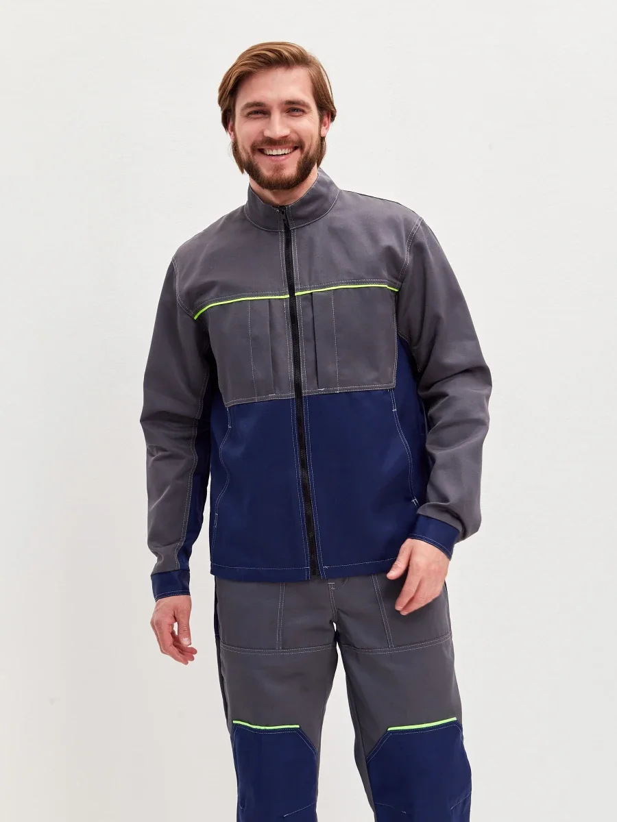 Костюм Волна (полукомбинезон+куртка) (тк.35% хлопок, 65% пэ), синий/серый - фото 9