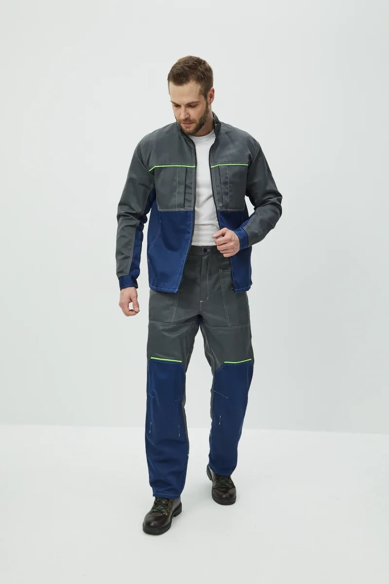 Костюм Волна (брюки+куртка) (тк.35% хлопок, 65% пэ), синий/серый - фото 10