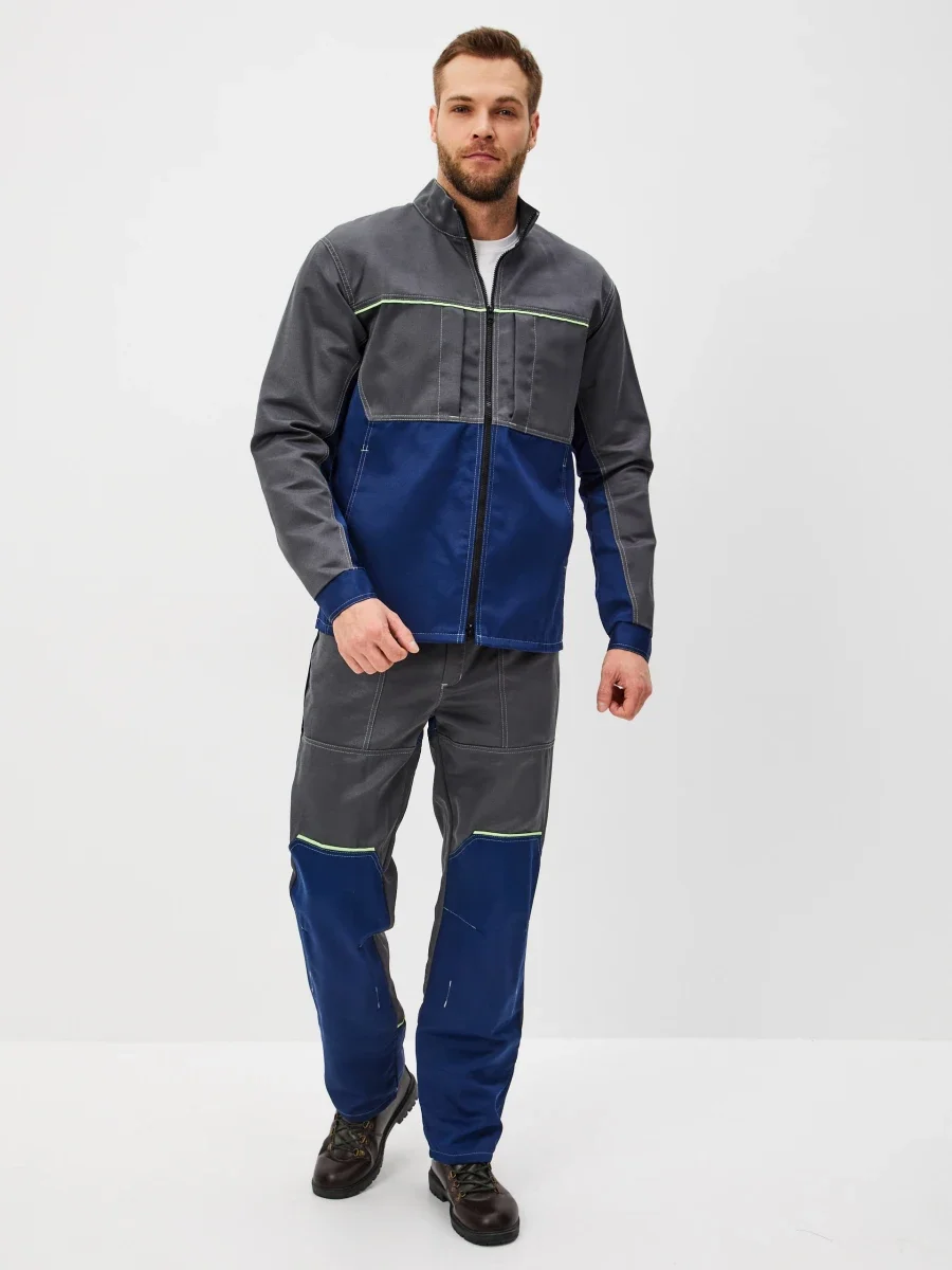 Костюм Волна (брюки+куртка) (тк.35% хлопок, 65% пэ), синий/серый - фото 3