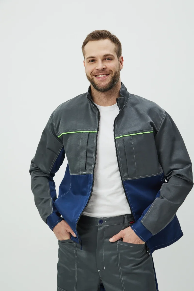 Костюм Волна (брюки+куртка) (тк.35% хлопок, 65% пэ), синий/серый - фото 6