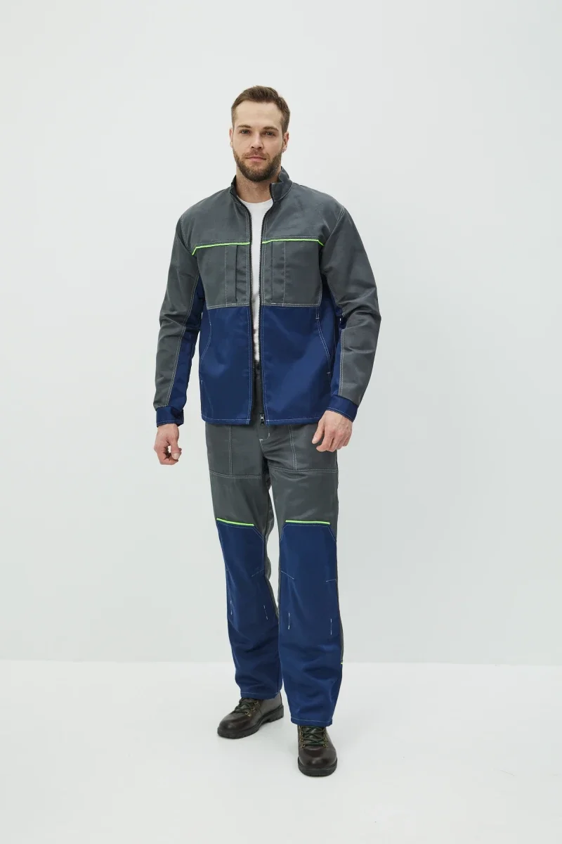 Костюм Волна (брюки+куртка) (тк.35% хлопок, 65% пэ), синий/серый - фото 9