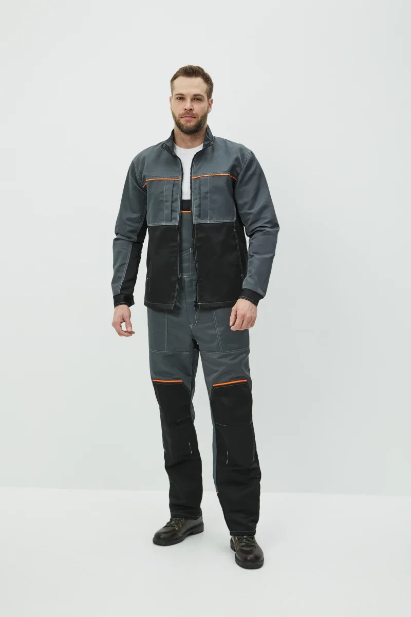 Костюм Волна (полукомбинезон+куртка) (тк.35% хлопок, 65% пэ), черный/серый - фото 2