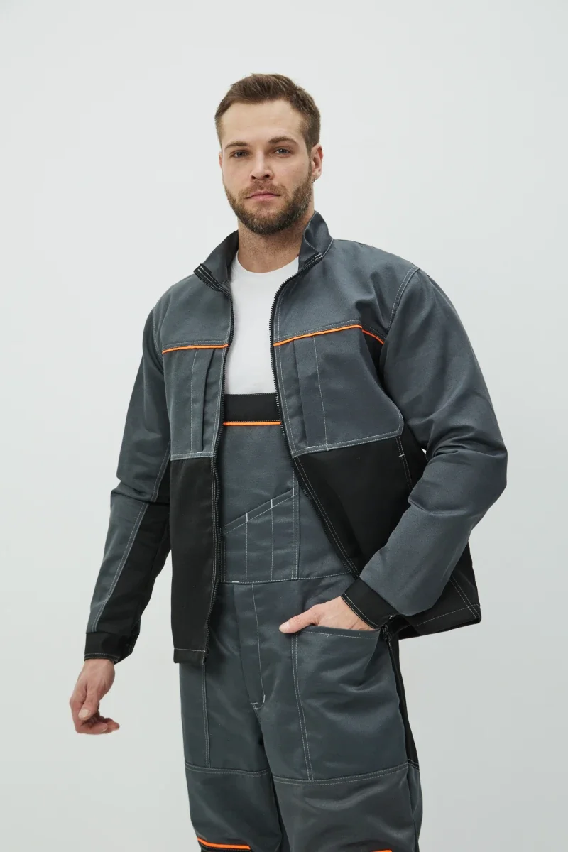 Костюм Волна (полукомбинезон+куртка) (тк.35% хлопок, 65% пэ), черный/серый - фото 5