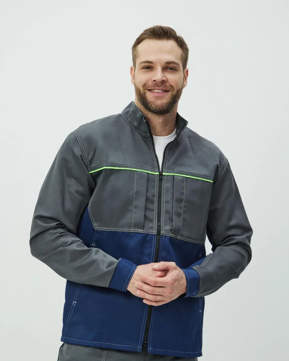 Куртка Волна (35% хл.65% пэ), серый/синий - фото 1