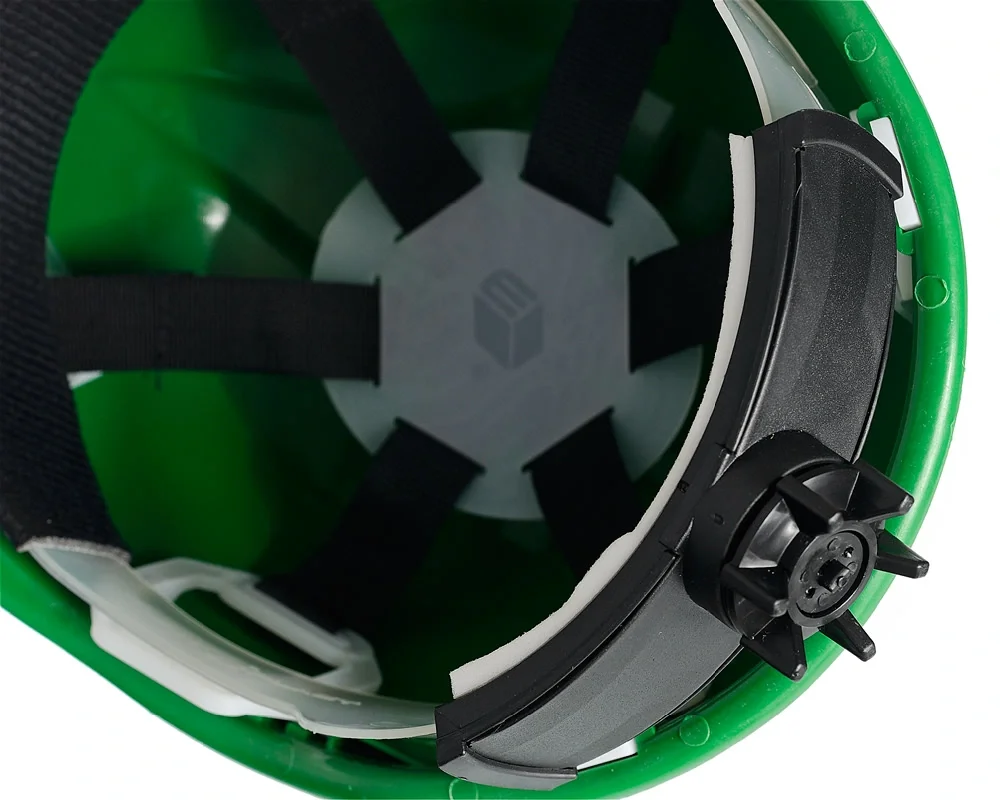 Каска защитная ЕЛАНПЛАСТ ЕВРОПА-ЛЮКС зеленая (ленточное оголовье, храповый механизм) - фото 5