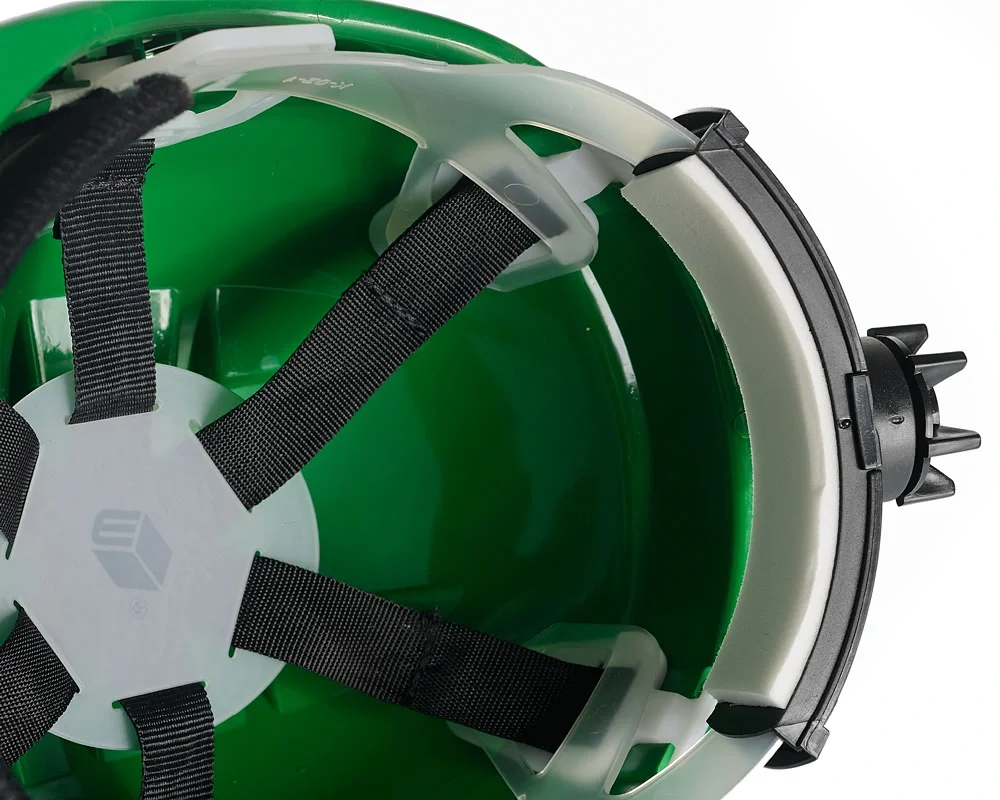 Каска защитная ЕЛАНПЛАСТ ЕВРОПА-ЛЮКС зеленая (ленточное оголовье, храповый механизм) - фото 6