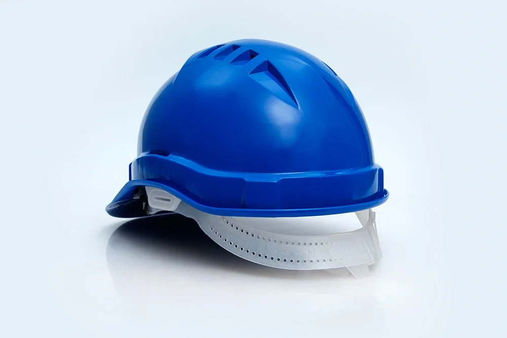 Каска защитная ЕЛАНПЛАСТ ЕВРОПА синяя (ленточное оголовье) - фото 4