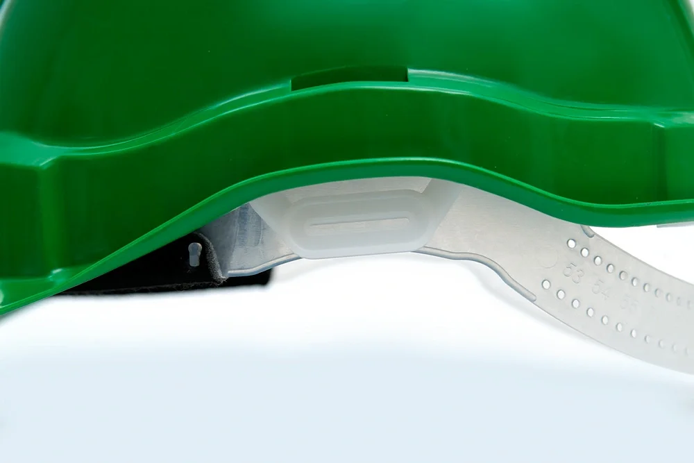 Каска защитная ЕЛАНПЛАСТ ЕВРОПА зеленая (ленточное оголовье) - фото 3