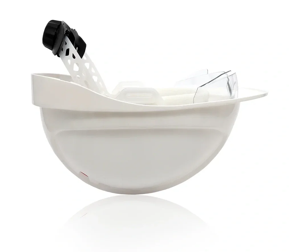 Каска защитная ЕЛАНПЛАСТ ФОРВАРД со встроенными очками белая - фото 5