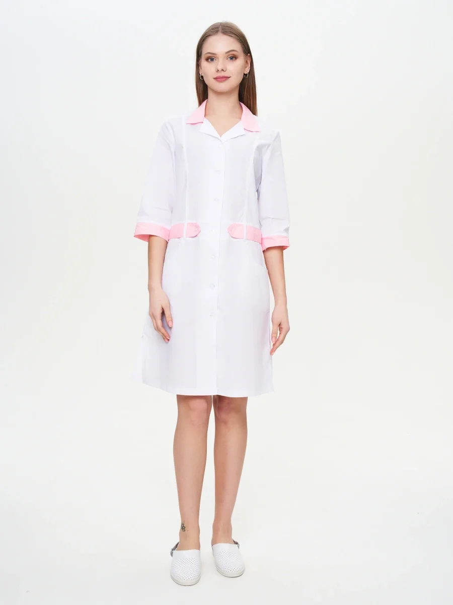 Халат женский "Фарма" белый с розовым СКИДКА 20% - фото 2