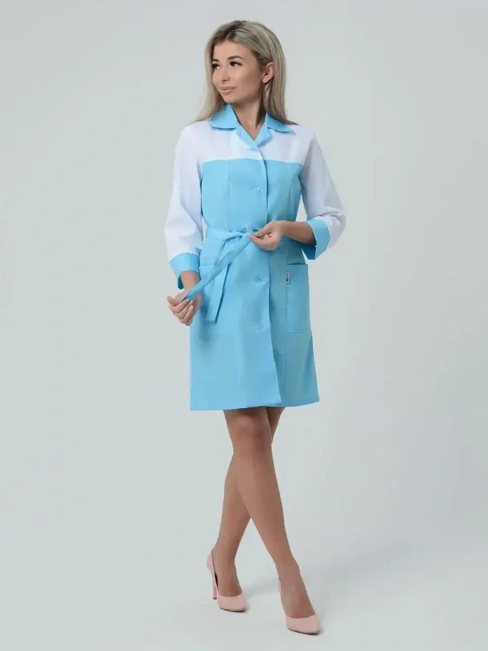 Халат женский "Катрин" белый с голубым - фото 11