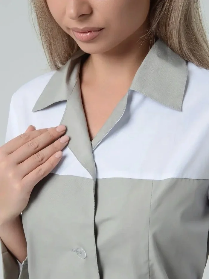 Халат женский "Катрин" серый с белым - фото 14