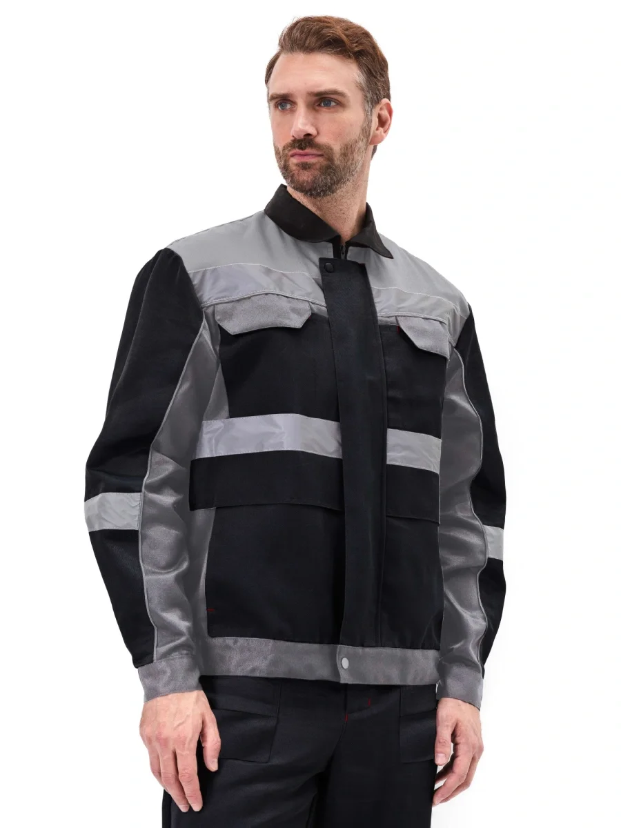 Костюм "РЕСПЕКТ" куртка/полукомб. цвет: ЧЕРНЫЙ/СЕРЫЙ - фото 1