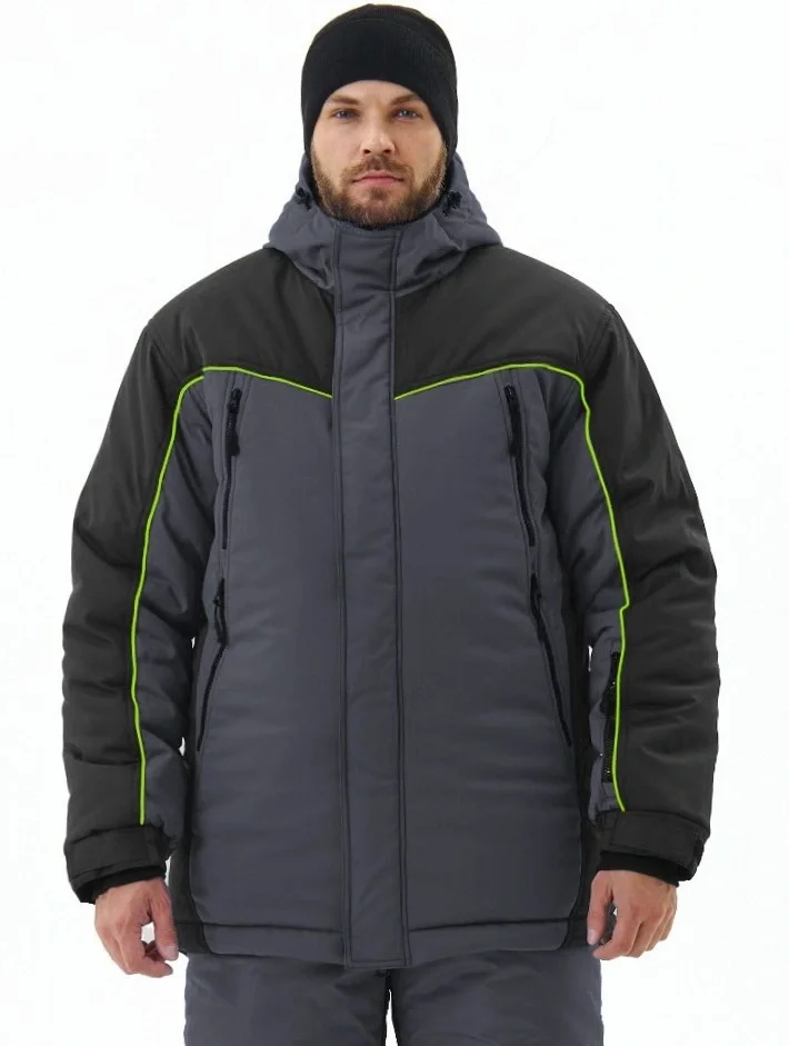 Костюм зимний "БУРАН" куртка/полукомб. цвет:Т.СЕРЫЙ/ЧЕРНЫЙ - фото 1