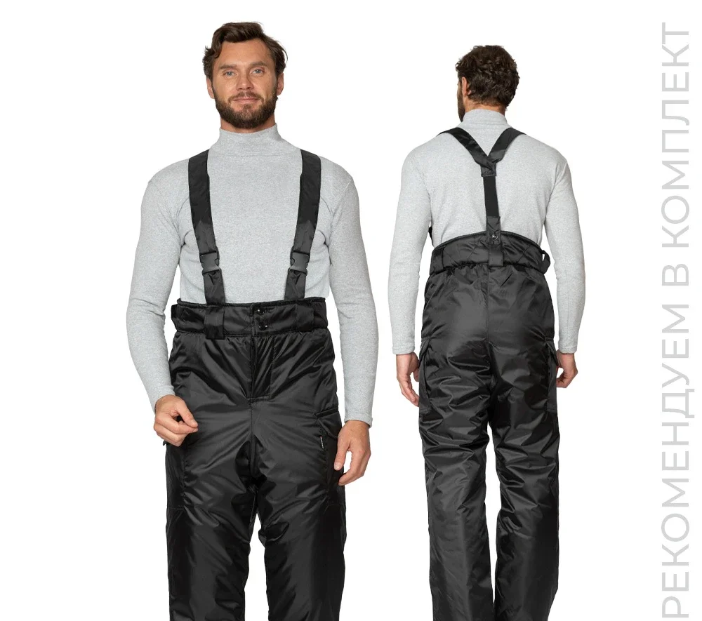Брюки мужские утеплённые "Альфа" со съемными бретелями на фастексах чёрные - фото 1