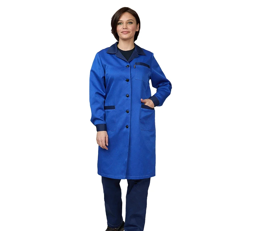 Халат женский "Универсальный" василёк/тёмно-синий эконом - фото 4