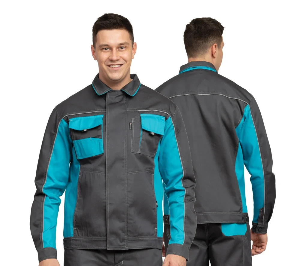 Костюм мужской "Бренд 1 2020" серый/бирюза (куртка и брюки) - фото 1