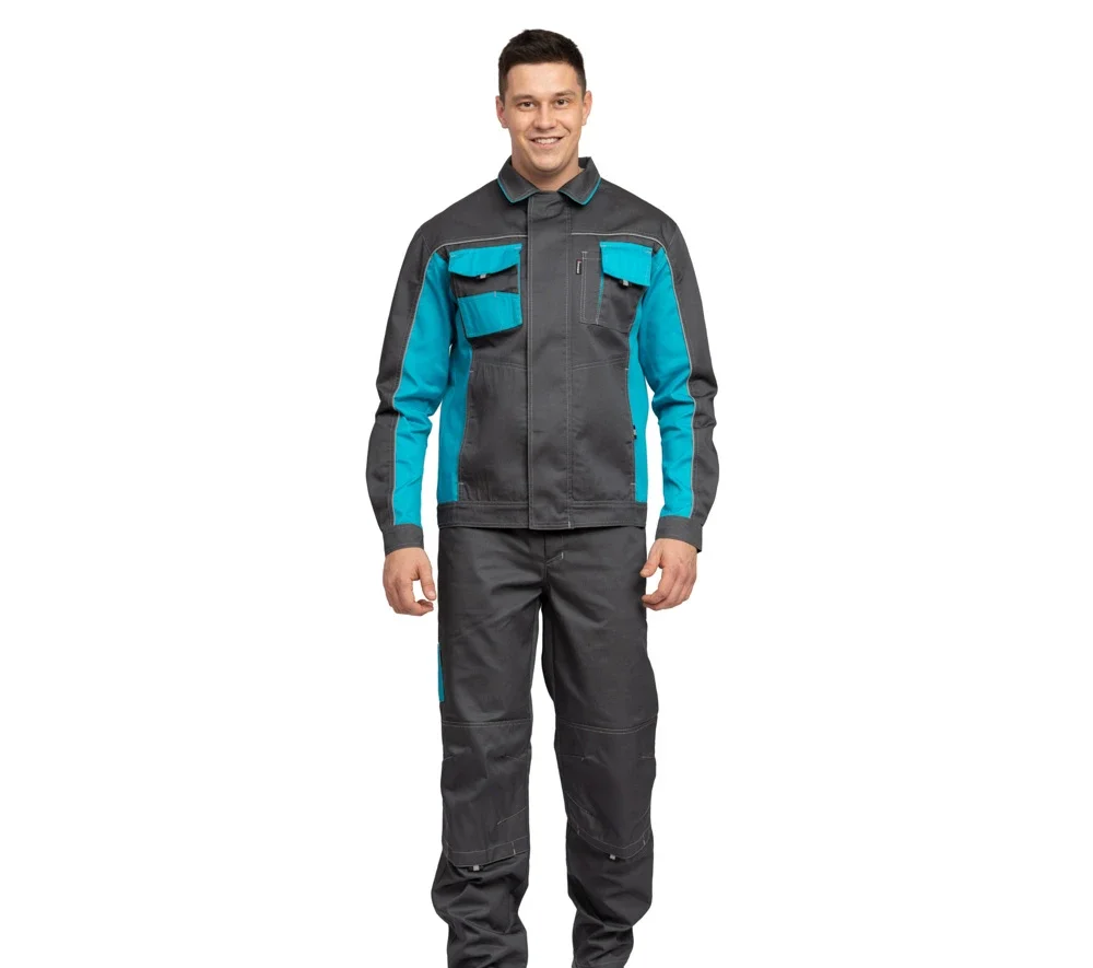 Костюм мужской "Бренд 1 2020" серый/бирюза (куртка и брюки) - фото 2