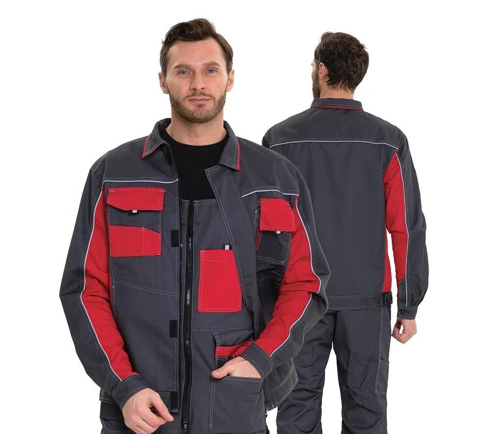 Костюм мужской "Бренд 2 2020" тёмно-серый/красный (куртка и полукомбинезон) - фото 1