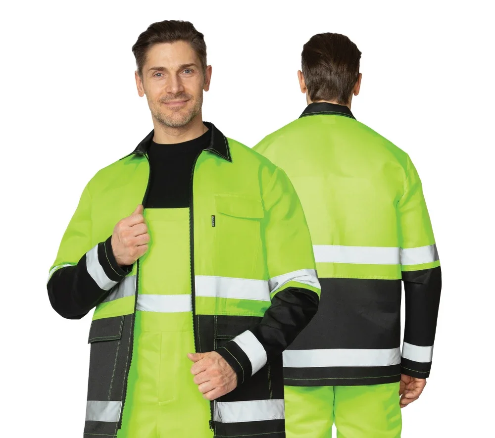 Костюм мужской летний "Спектр 2М" лимонный/чёрный 3 класса сигнальной защиты (куртка и полукомбинезон) - фото 1