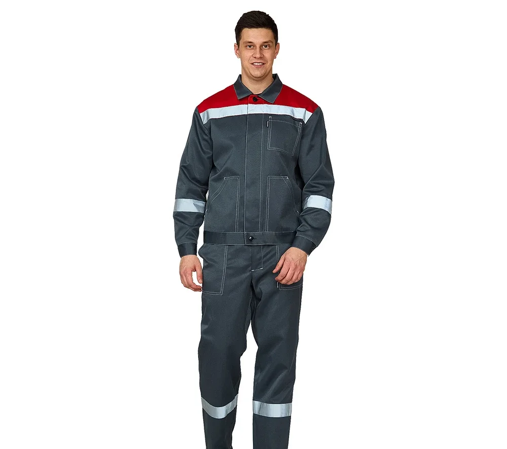 Костюм мужской "Пантеон СОП" тёмно-серый/красный (куртка и брюки) - фото 2