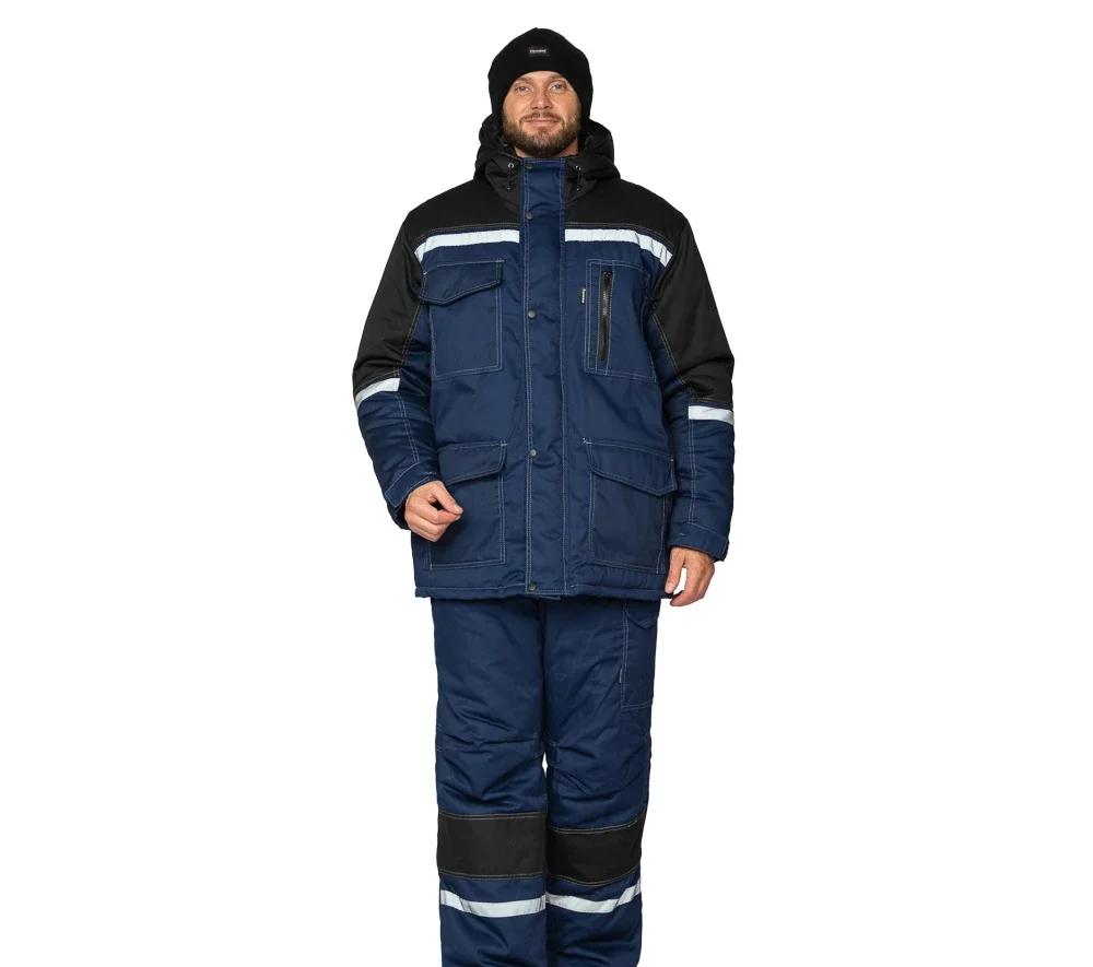 Костюм мужской утеплённый "Азимут" синий/чёрный (куртка и брюки) - фото 2