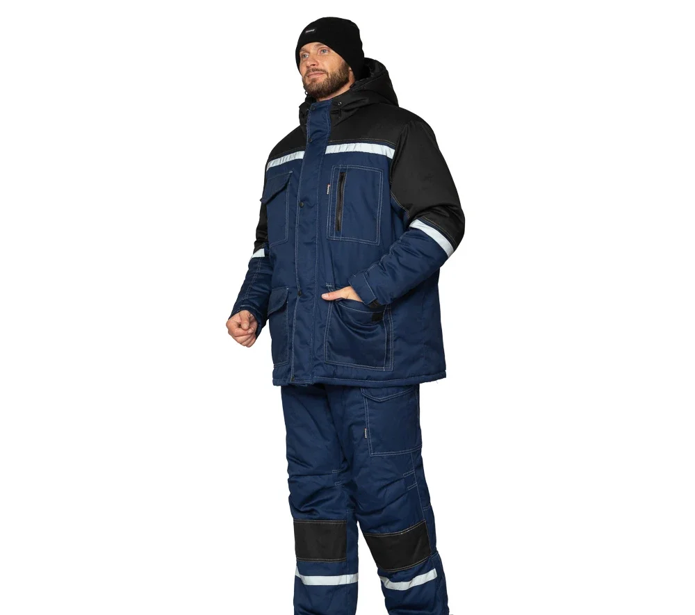 Костюм мужской утеплённый "Азимут" синий/чёрный (куртка и брюки) - фото 4