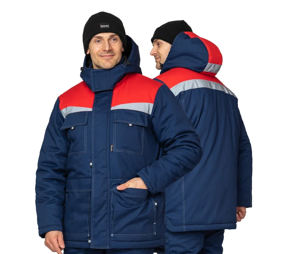 Костюм мужской утеплённый "Профессионал 2" тёмно-синий/красный (куртка и полукомбинезон) - фото 1