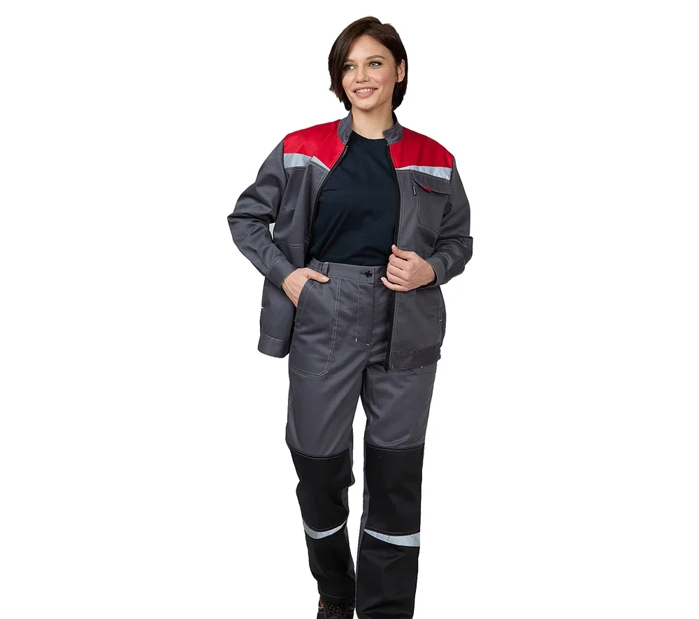Костюм женский "Профессионал" серый/красный/чёрный (куртка и брюки) - фото 3