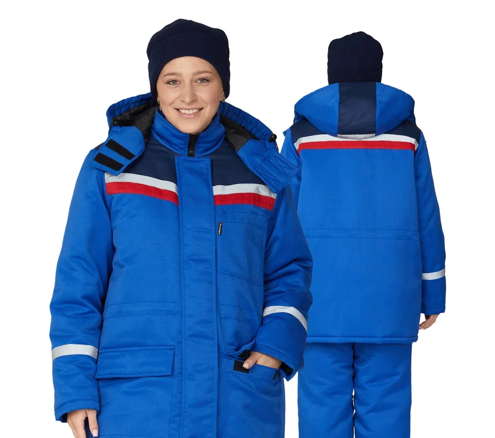 Костюм женский утеплённый "Стройка" (куртка и брюки) василёк/синий/красный - фото 1