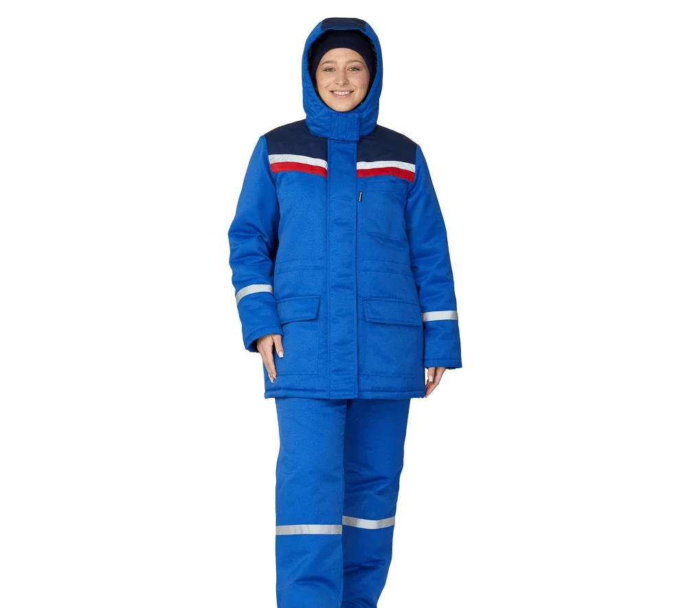 Костюм женский утеплённый "Стройка" (куртка и брюки) василёк/синий/красный - фото 6