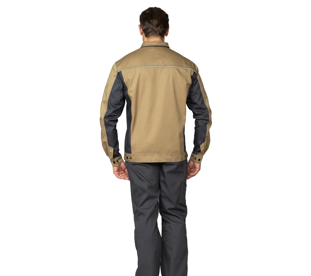 Куртка мужская летняя "Люкс" бежевый/серый/серый со светоотражающим кантом - фото 4