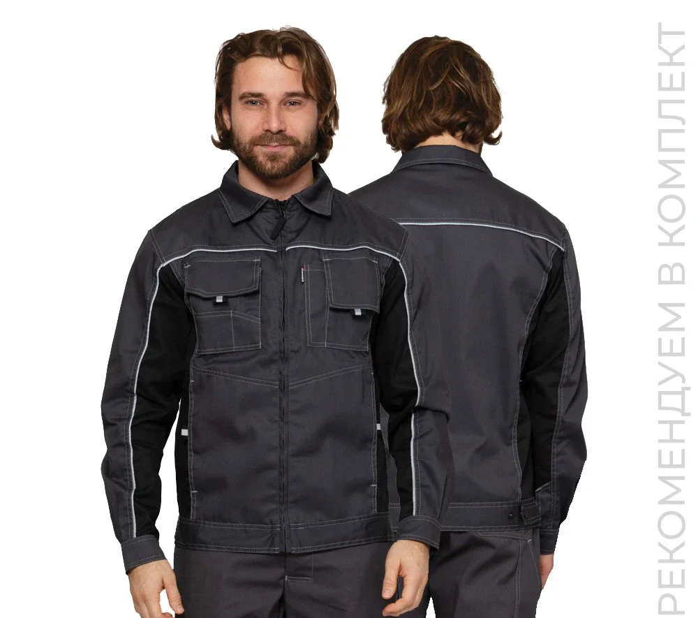 Куртка мужская летняя "Люкс" серый/чёрный со светоотражающим кантом - фото 1