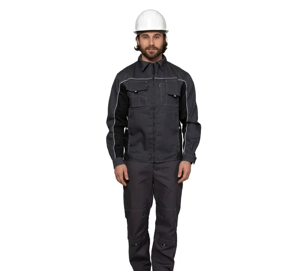 Куртка мужская летняя "Люкс" серый/чёрный со светоотражающим кантом - фото 2