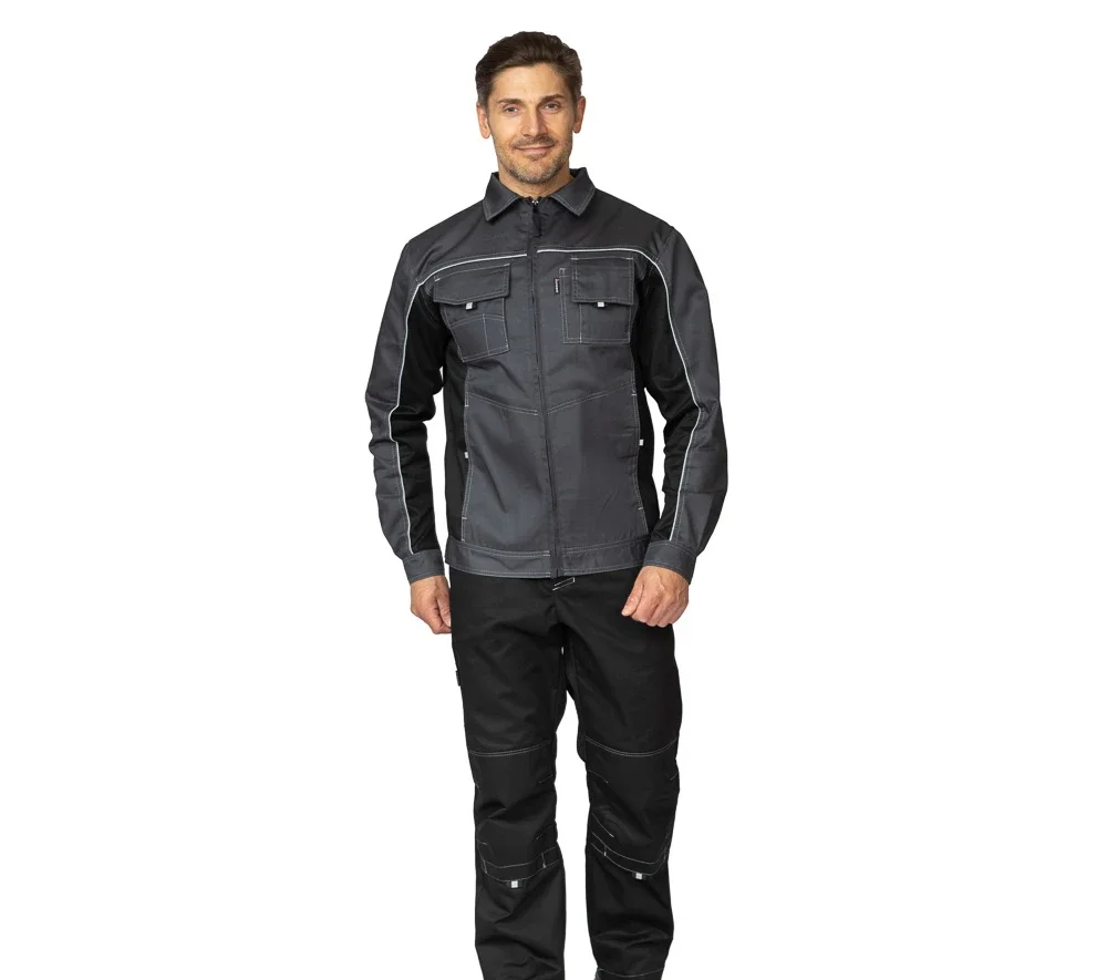 Куртка мужская летняя "Люкс" серый/чёрный/чёрный со светоотражающим кантом - фото 2