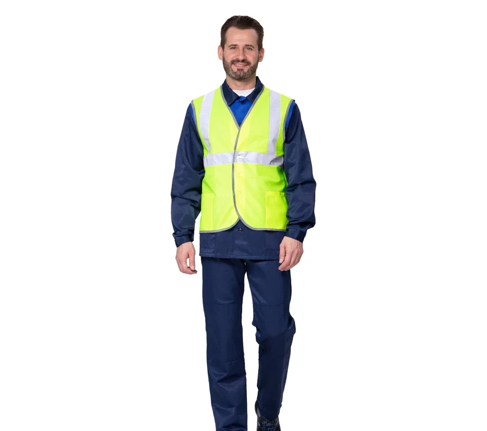 Жилет сигнальный "Спектр Лайт 2П" лимонный на пуговицах с карманами - фото 2