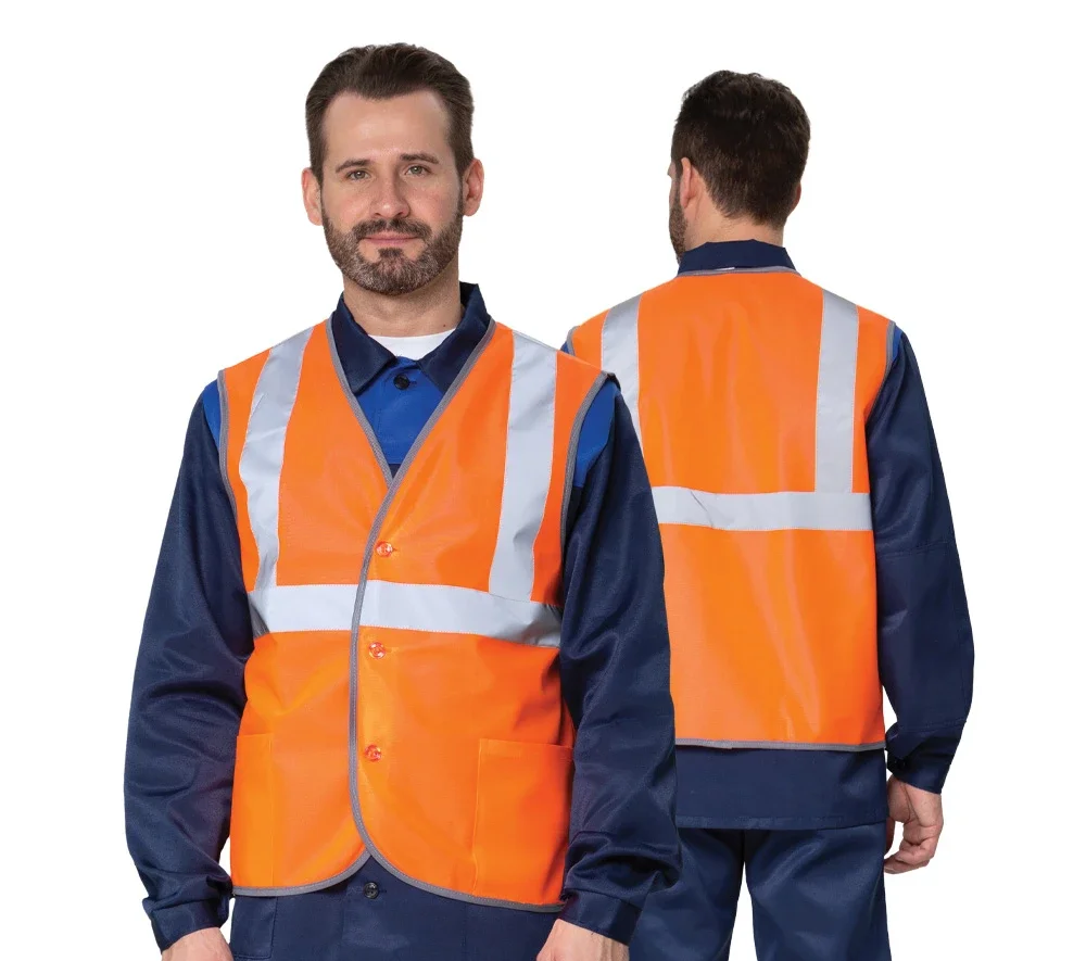 Жилет сигнальный "Спектр Лайт 2П" оранжевый на пуговицах с карманами - фото 1