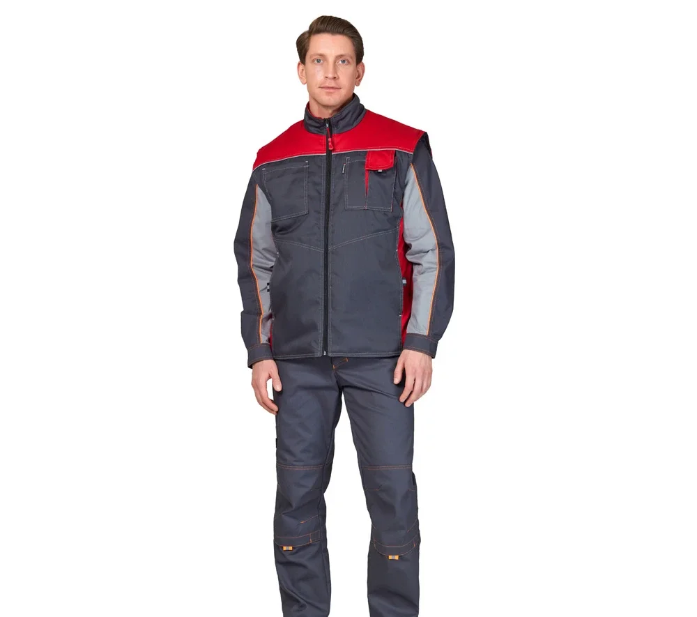 Жилет универсальный утеплённый "Бренд" тёмно-серый/красный - фото 2