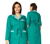 Халат женский "Хозяюшка" зелёный/полоска - фото 1