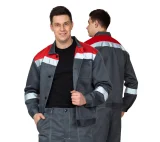 Костюм мужской "Пантеон СОП" тёмно-серый/красный (куртка и брюки) - фото 1