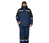 Костюм мужской утеплённый "Азимут" синий/чёрный (куртка и брюки) - фото 2