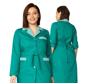 Халат женский "Хозяюшка" зелёный/полоска