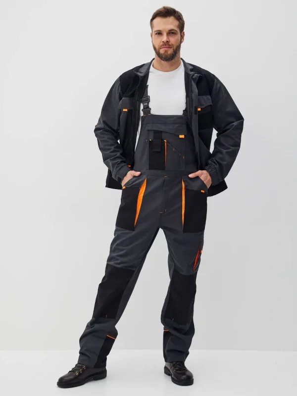 Костюм Босфор (полукомбинезон+куртка) хлопок 100%, черный/серый