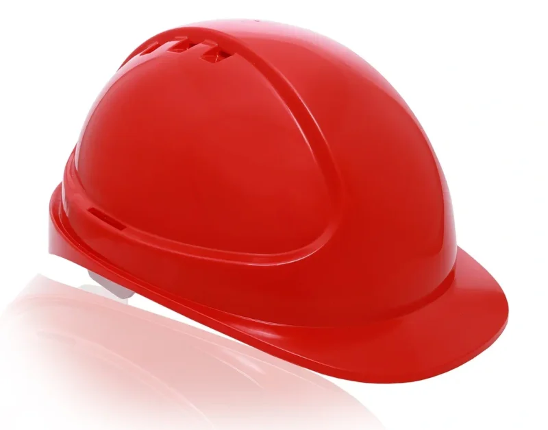 Каска защитная ЕЛАНПЛАСТ ФОРВАРД красная (ленточное оголовье, храповый механизм)