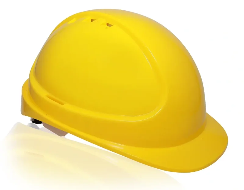 Каска защитная ЕЛАНПЛАСТ ФОРВАРД желтая (ленточное оголовье, храповый механизм)